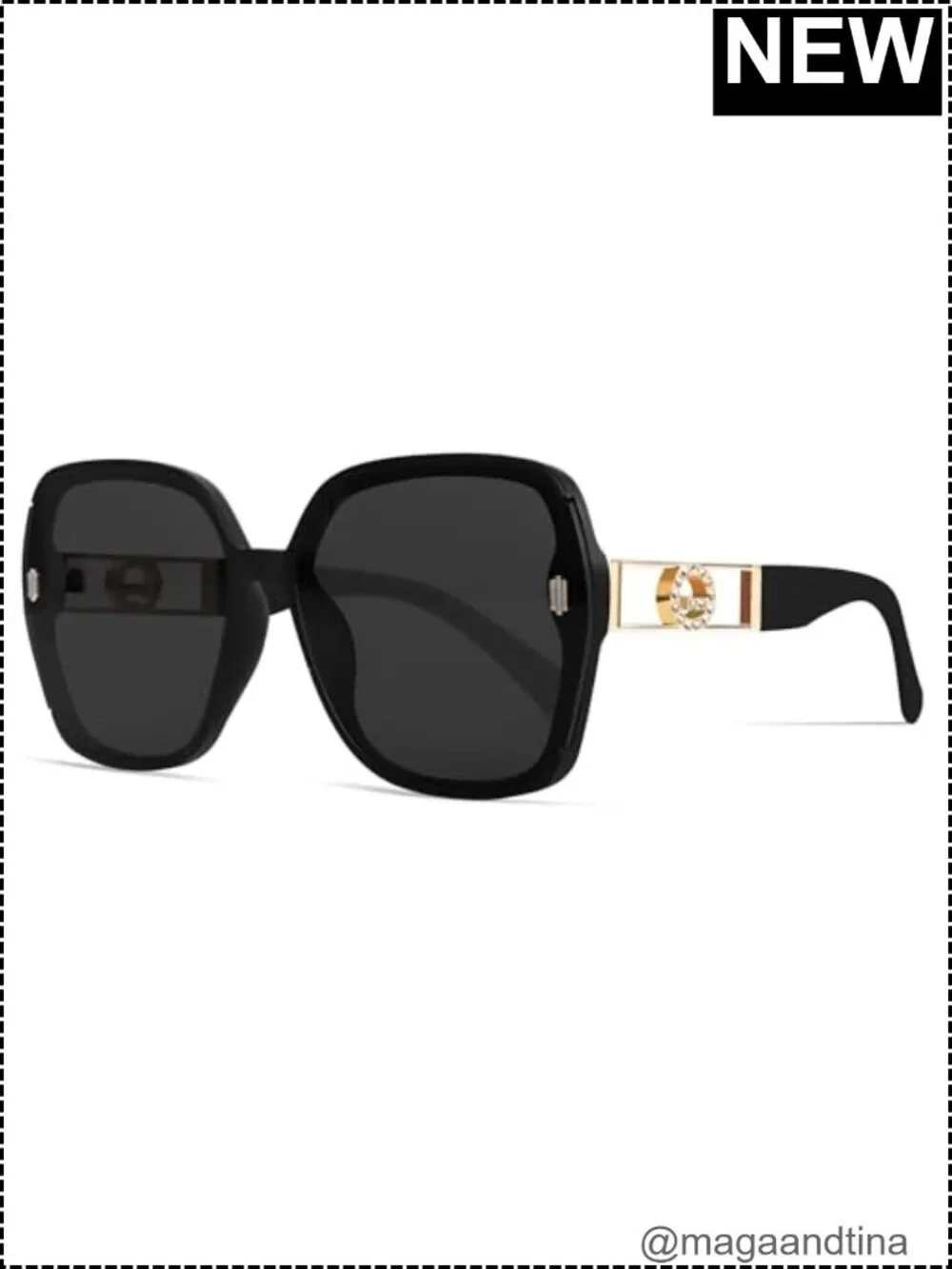 Retro Oversized 70s Sunglasses UV400 Plastic Frame with Zirconia Accents
